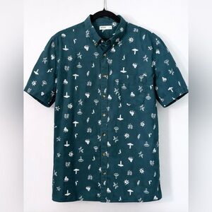 Sonoma Goods For Life Button Up Shirt XL Green Mushroom Print Short Sleeve Shirt